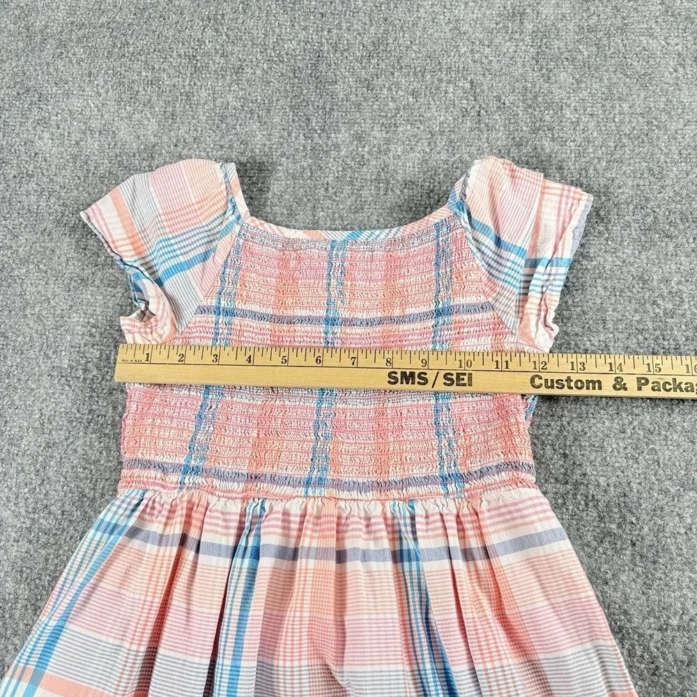 Lands' End Dress Girls 8 Pink Plaid Smocked Cottagecore Boho‎ Fairy Pockets